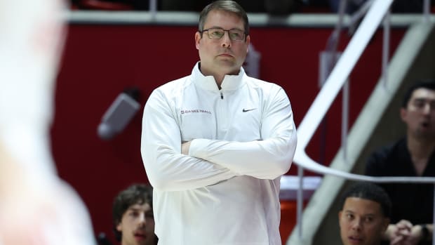 Feb 29, 2024; Salt Lake City, Utah, USA; Stanford Cardinal head coach Jerod Haase looks on against the Utah Utes during the first half at Jon M. Huntsman Center. Mandatory Credit: Rob Gray-USA TODAY Sports